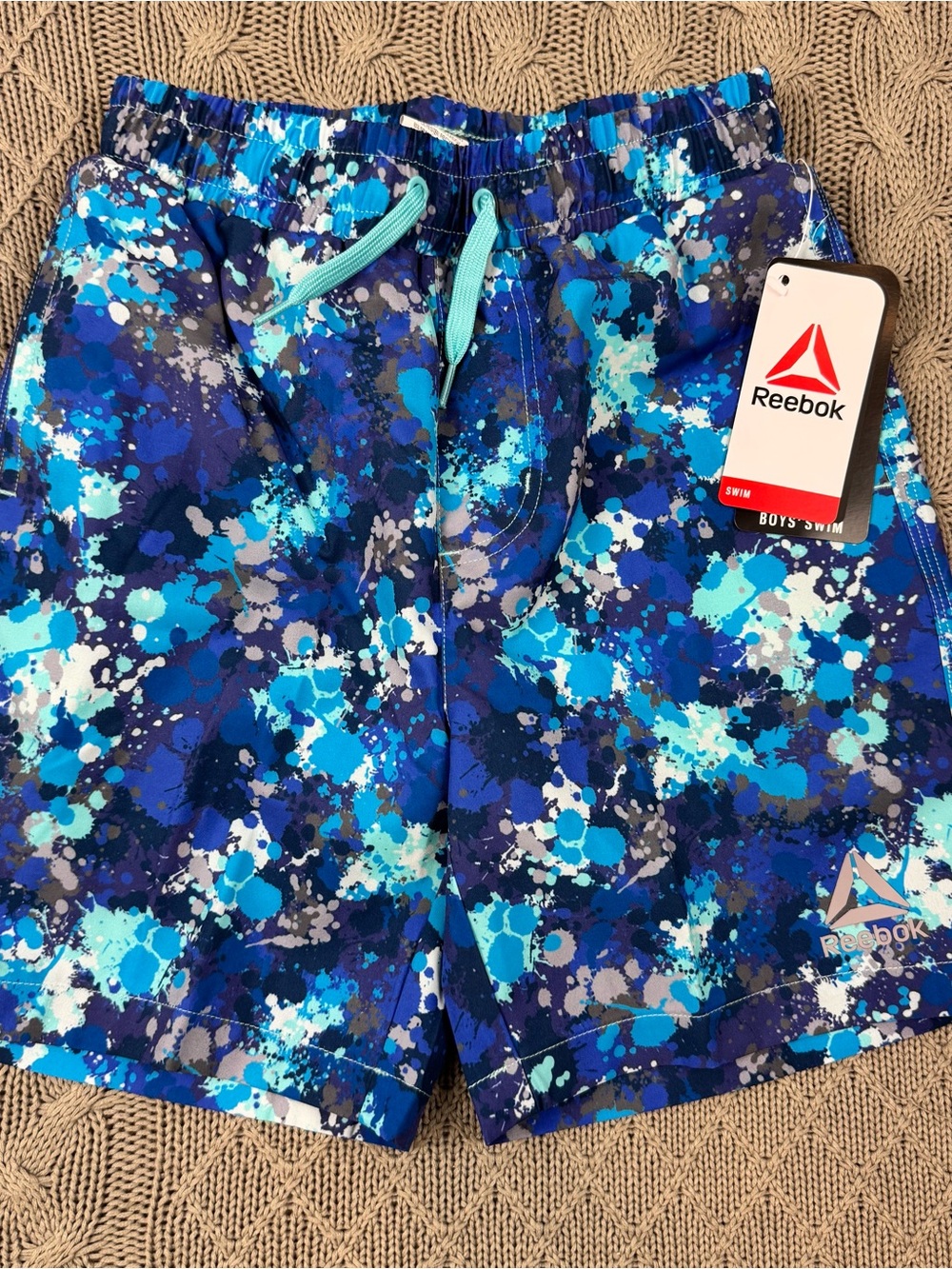 Reebok Blue Multi Splash Boys' Swim Short Trunks ~ Small 6/7